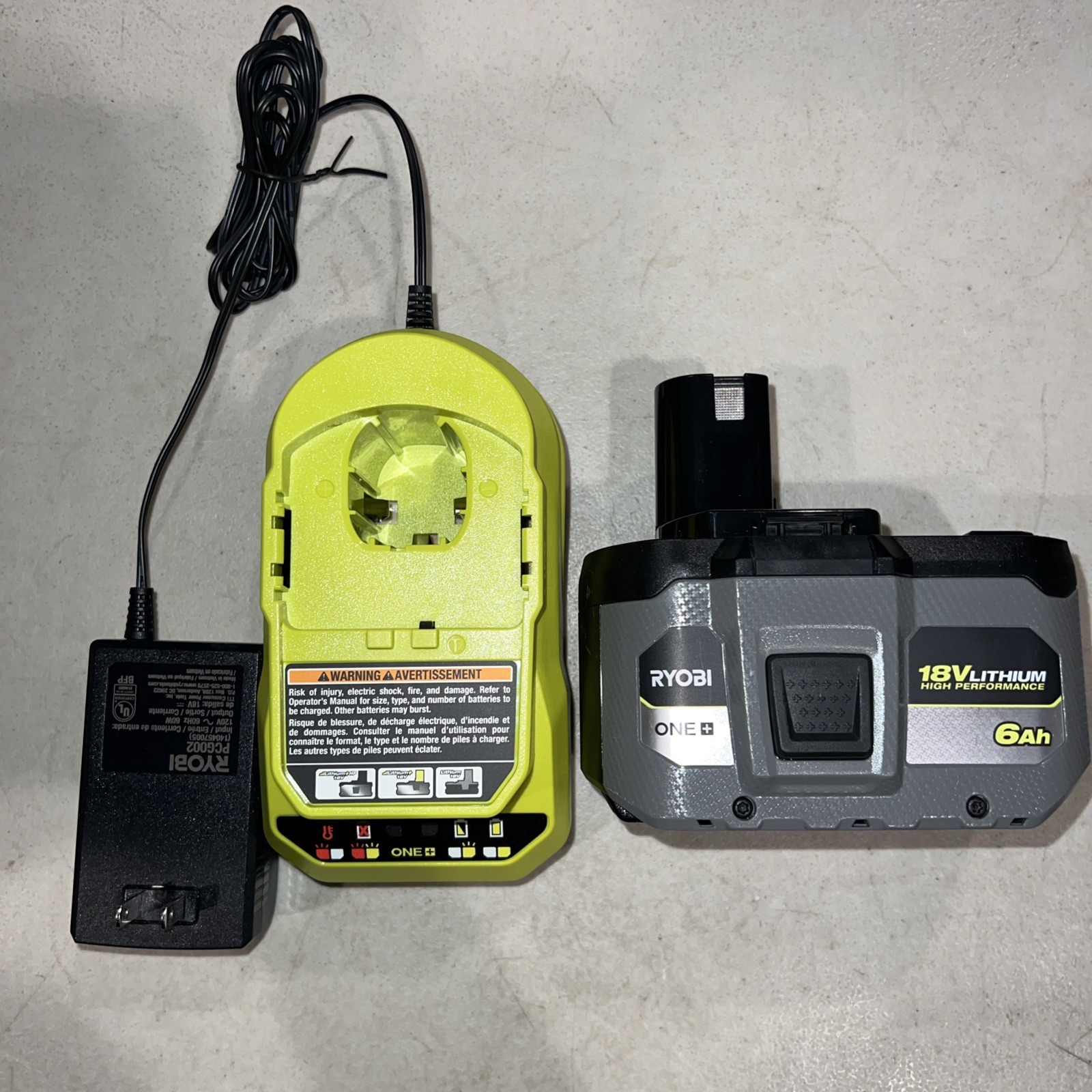 Ryobi One+ 6Ah 18V HIGH PERFORMANCE Lithium-ion Battery PBP017 & PCG002 Charger
