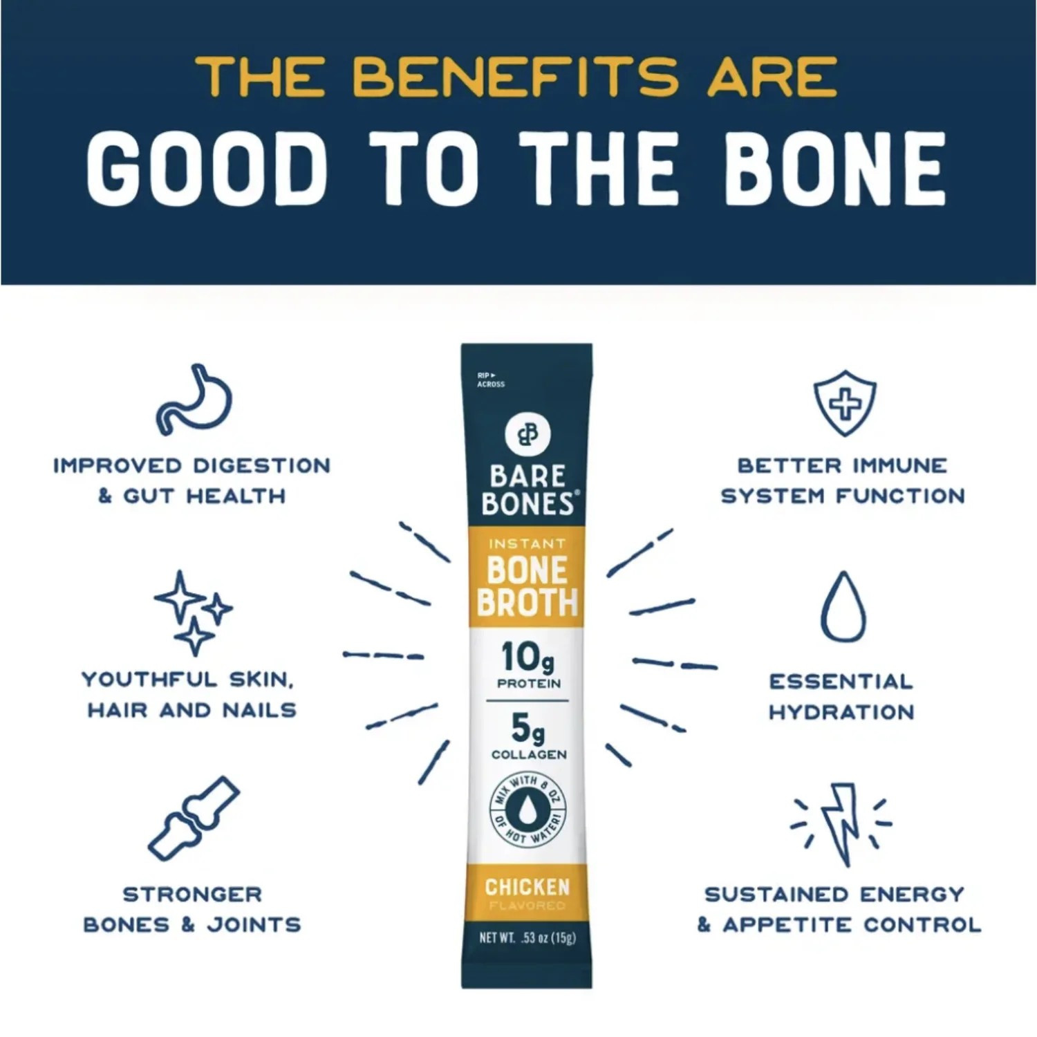 Bare Bones Chicken Broth Powder Sticks, 8 ct (4-Pack) – 32 Broth Sticks