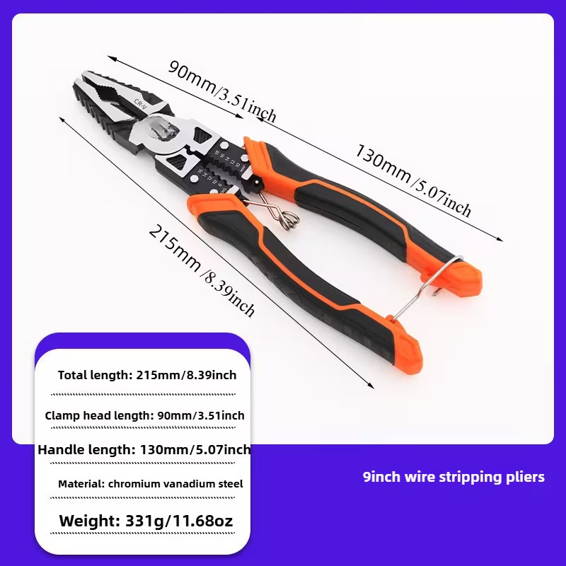 3PCS 9-in-1 Electrician Tool Set with Pliers/Cutter/Stripper, Heavy Duty
