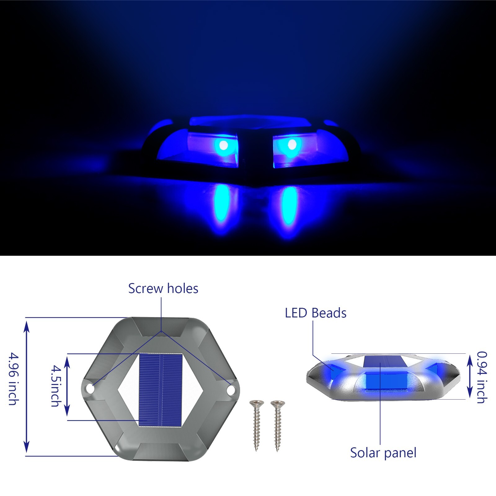 T-SUN 8Pcs Blue Solar Deck Lights Driveway Dock Garden LED Light Step Lights