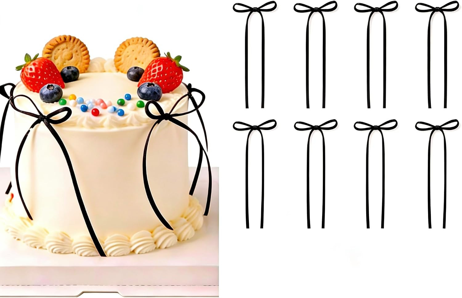 20 Pcs Long Slender Bow Cake Toppers Bowknot Ribbons for Cake Coquette Themed Bi