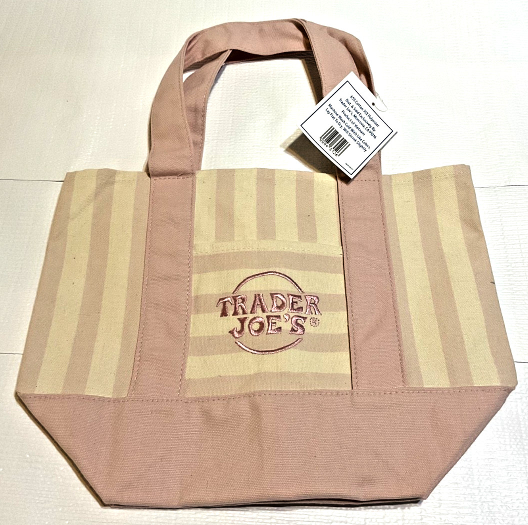 Trader Joe’s Mini Canvas Tote Bag-4 pack Striped Green, Pink, Blue, and Brown