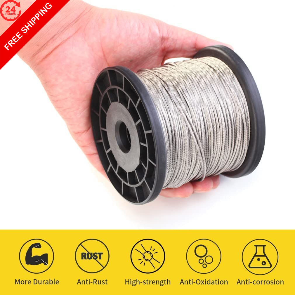 1/16 Wire Rope, 304 Stainless Steel Cable, Aircraft 328 Feet, Silver Gray