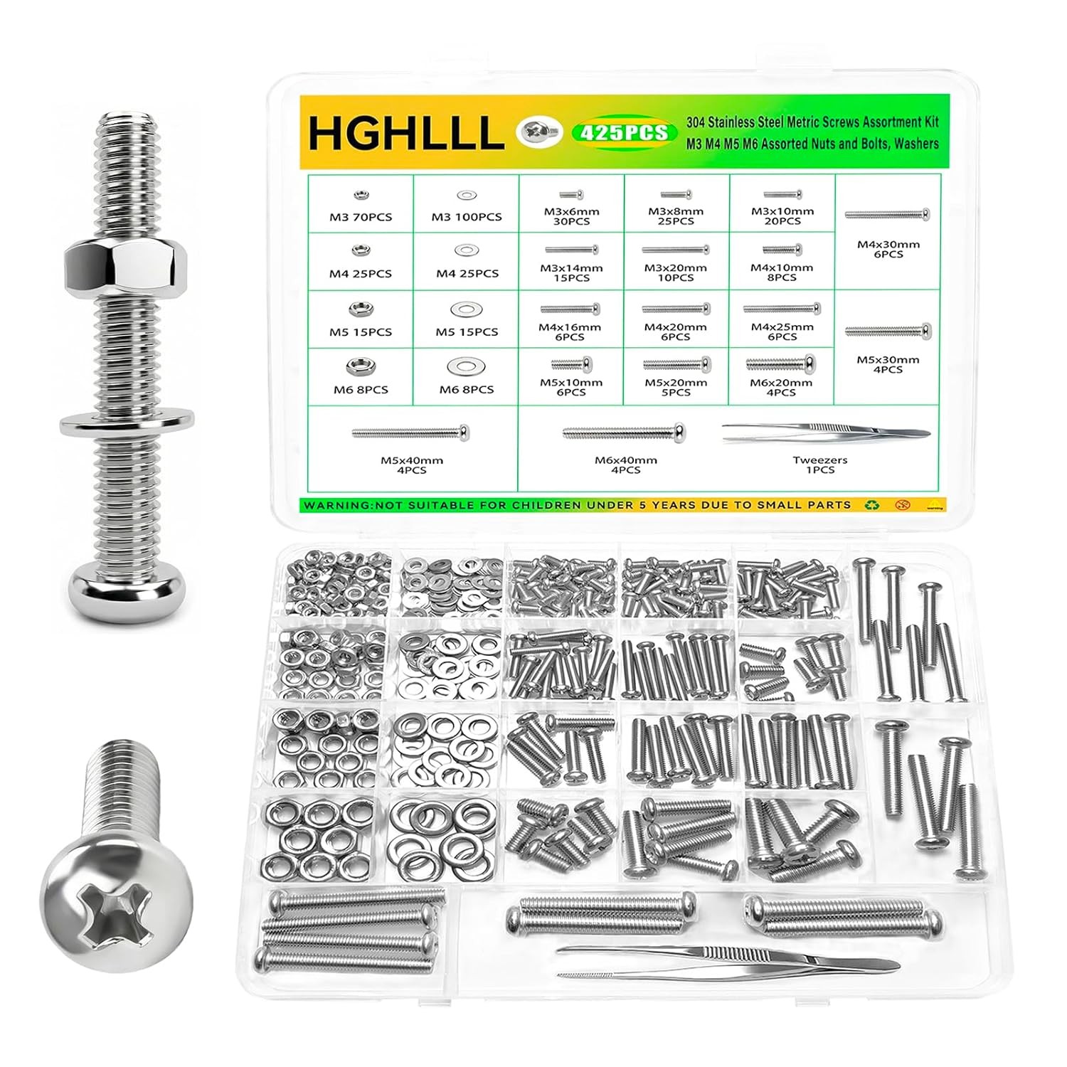 1015Pcs M2 M3 M4 M5 Hex Socket Button Head Screws Bolt Nut Washer Assortment Kit