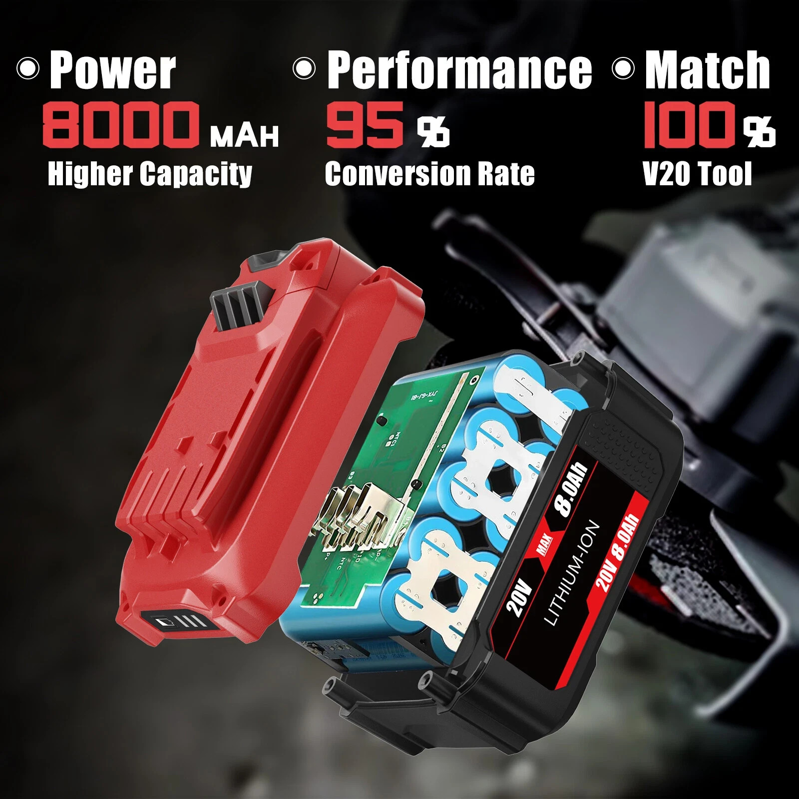 2x V20 8 Ah For Craftsman 20Volt MAX Lithium-ion Battery CMCB204 CMCB202 CMCB206