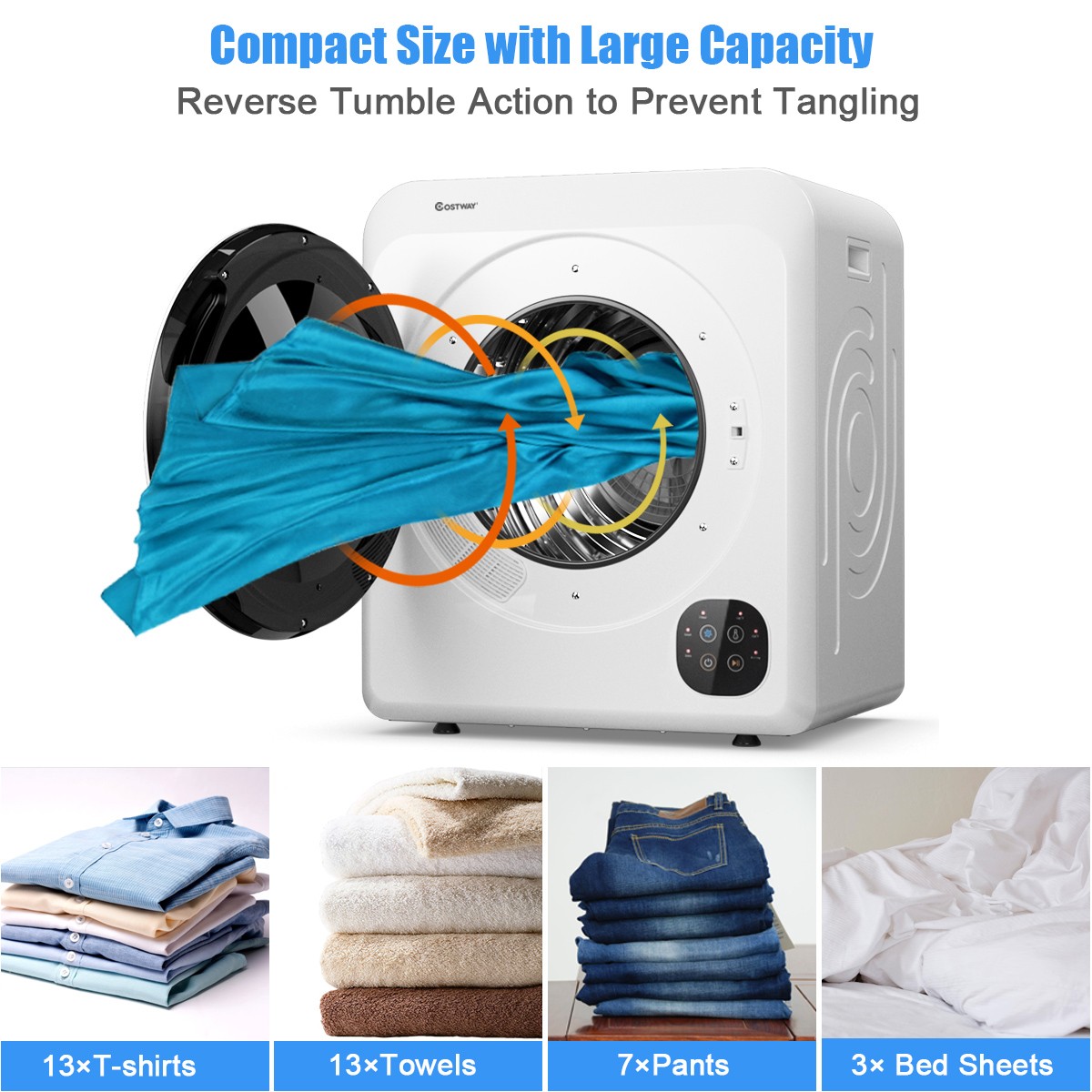 1700W Electric Tumble Laundry Dryer Stainless Tub 13.2 lbs /3.22 Cu.Ft