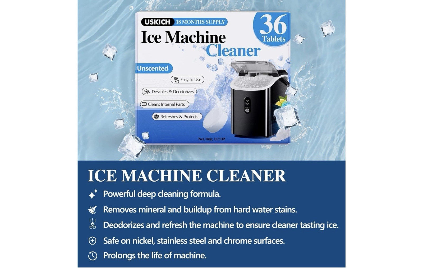 Ice Machine Cleaner Descaler Gentle Household Cleaning Descaling Sheet (36 Pack)