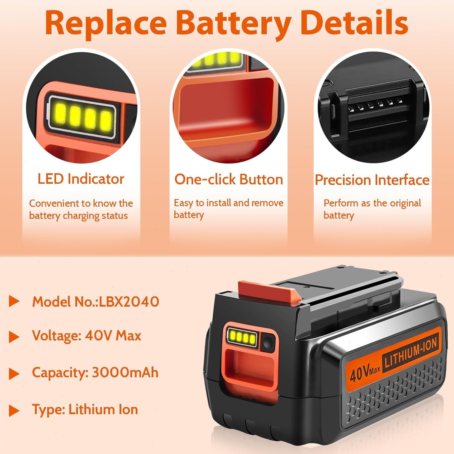 40V 2.0Ah for Black Decker 40 Volt Max Lithium Battery / Charger LBXR36 LBX2040