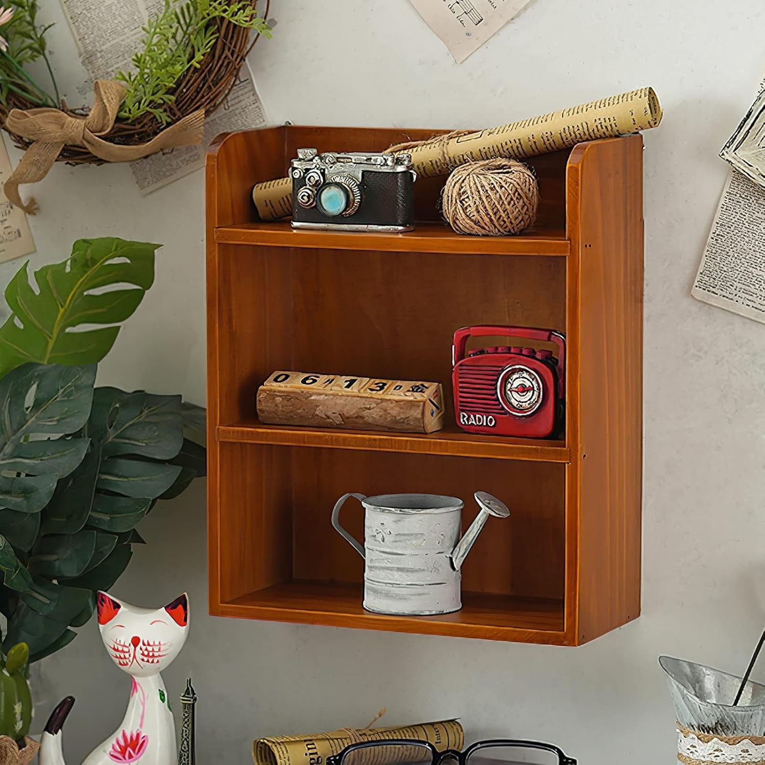 3 Tier Vintage Display Shelf – Freestanding or Wall Hanging Decorative Storage