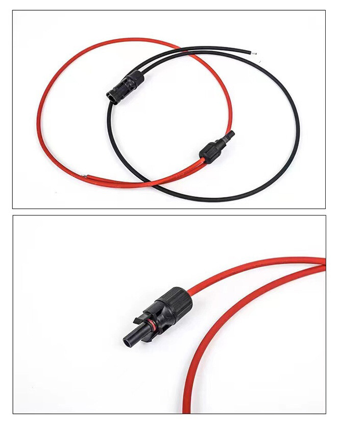 Black+Red 10 AWG Solar Panel Extension Cable Silicone Flexible Wire Connectors