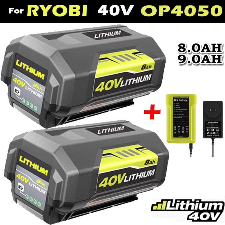2PACK 8.0AH Battery 40Volt for Ryobi 40V Lithium-ion OP40602 OP4050 / Charger