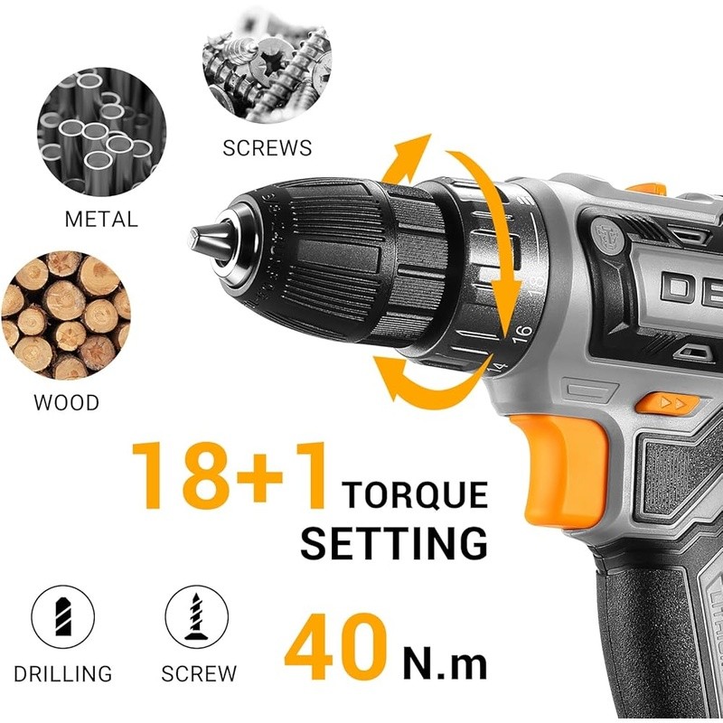 Cordless Power Drill 20V Electric Drill Set W/ Battery Charger & 10 Bits New