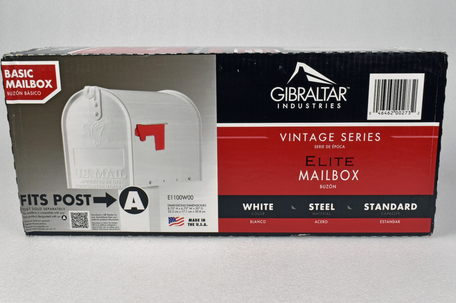 NEW OPEN BOX Gibraltar White Metal Mailbox Model E1100W00 Made in USA