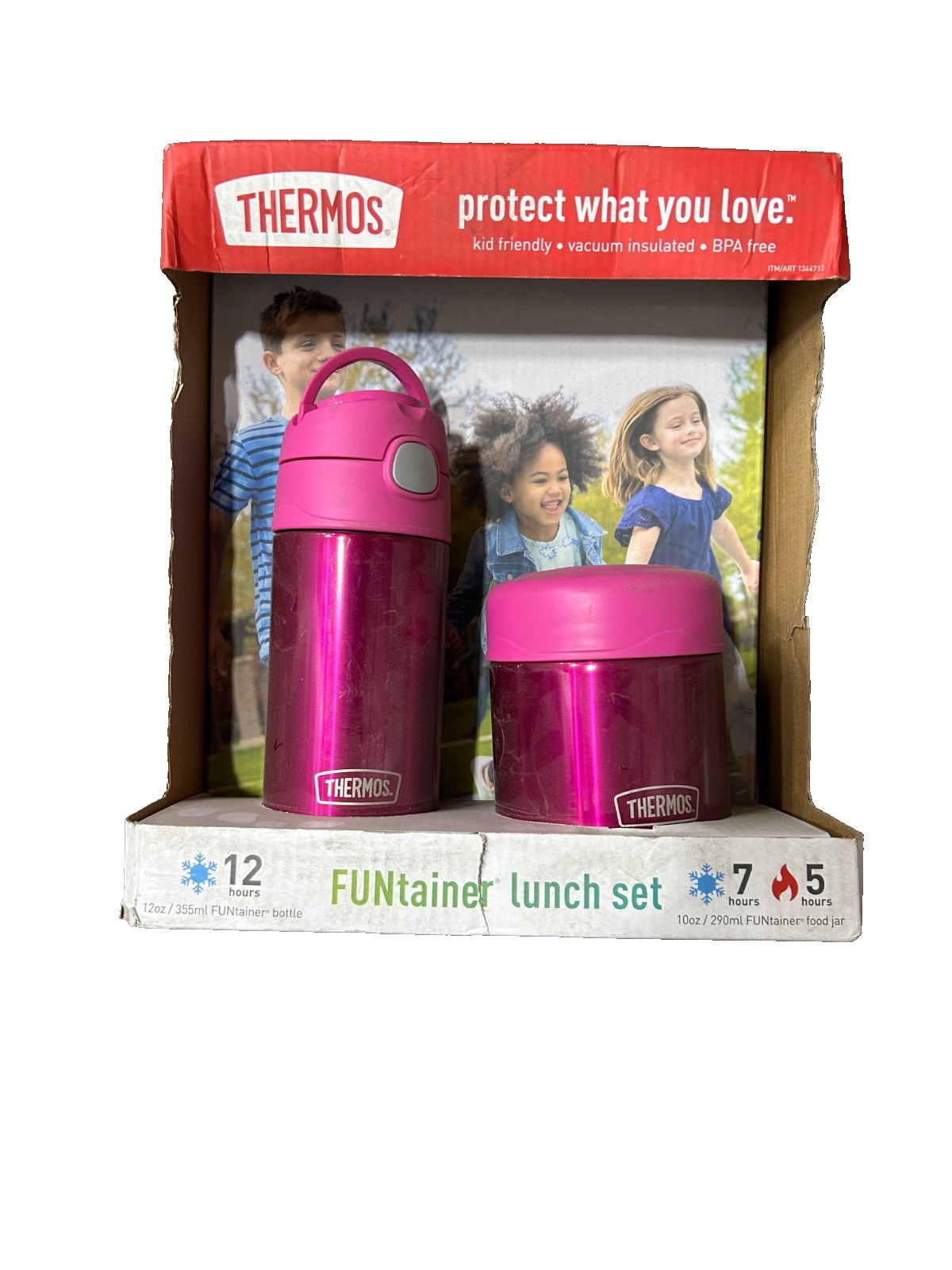 Thermos FUNtainer Kid Pink Stainless Steel Lunch Set 12 oz Bottle 10 oz Food Jar
