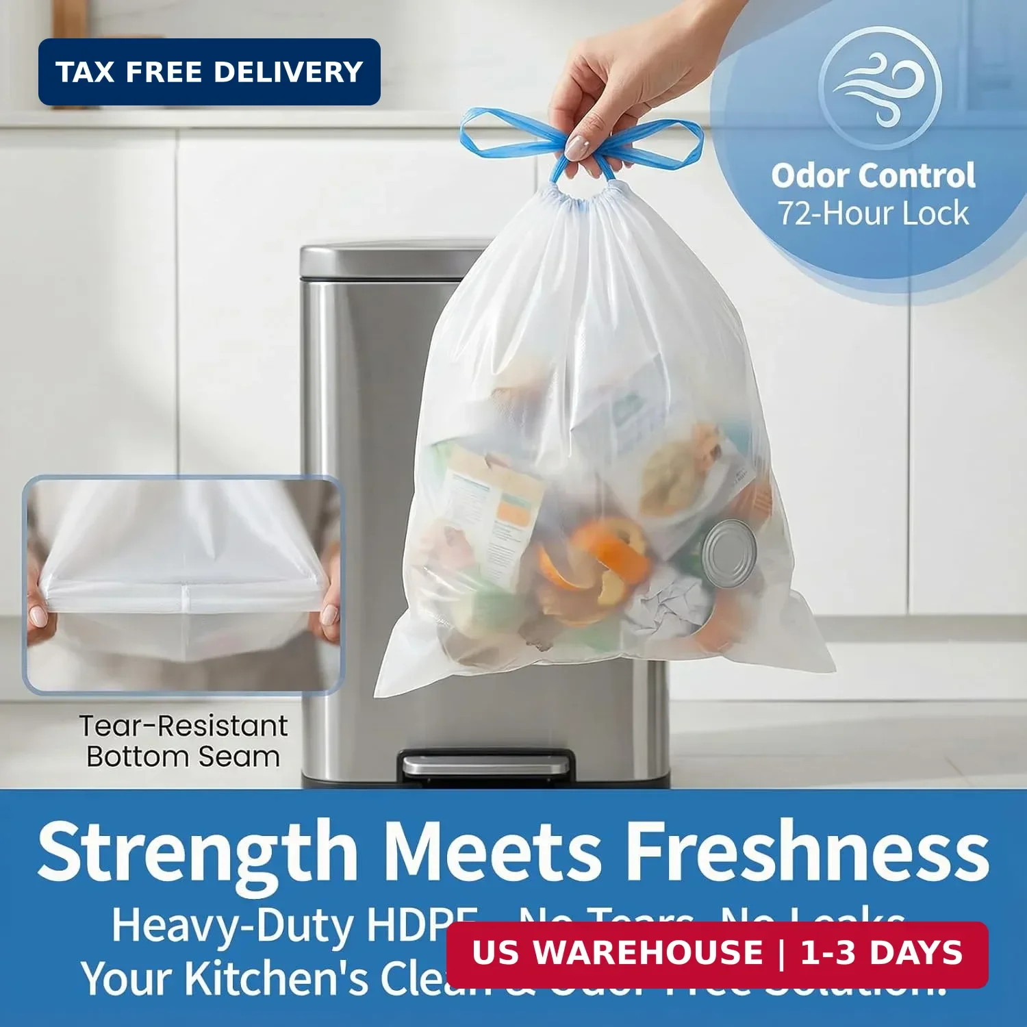 Small Trash Bags 5 Gallon Drawstring,1.1 Mil,Unscented,150 Count | Leakproof,Str