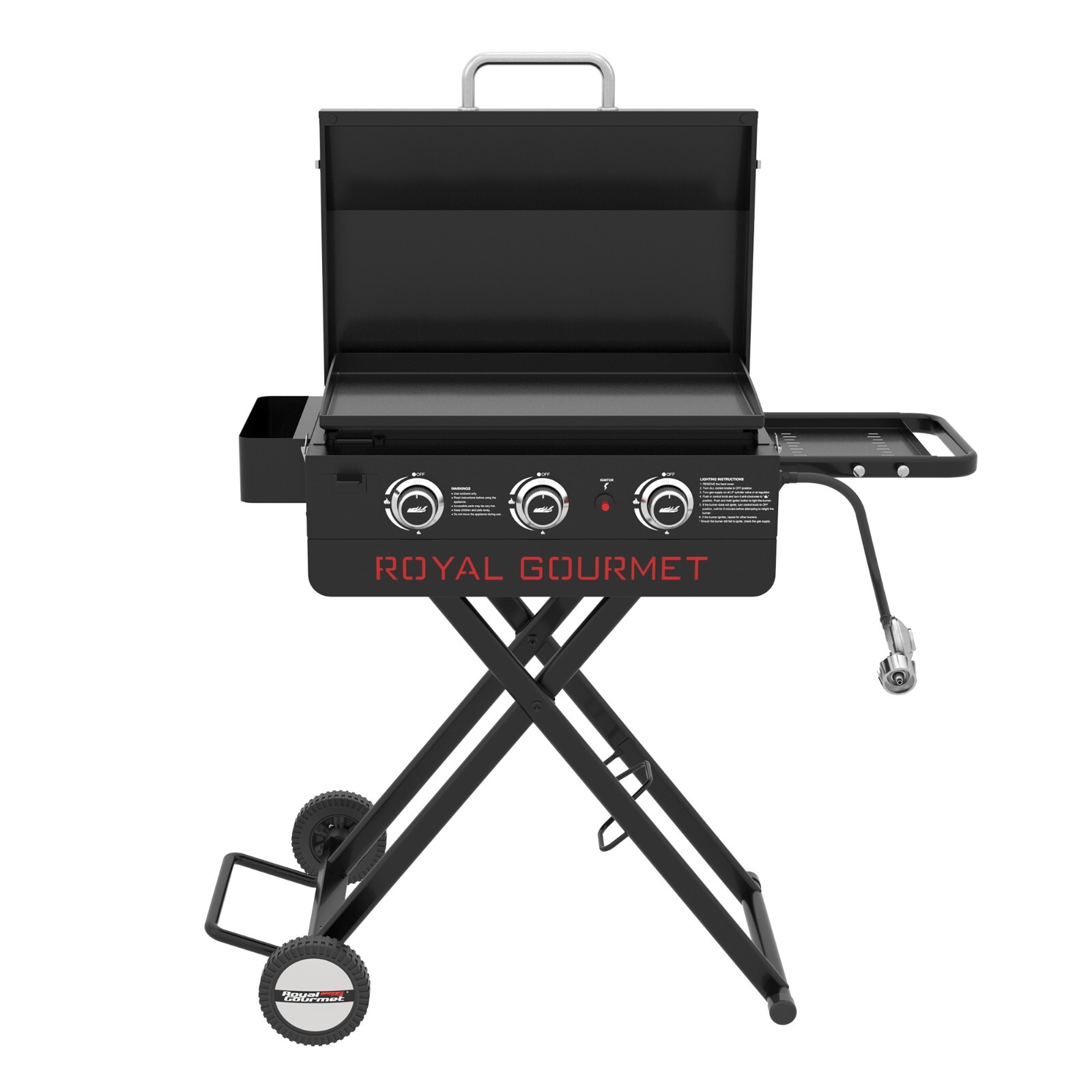 Royal Gourmet Portable 3-Burner Gas Griddle with Collapsible Stand