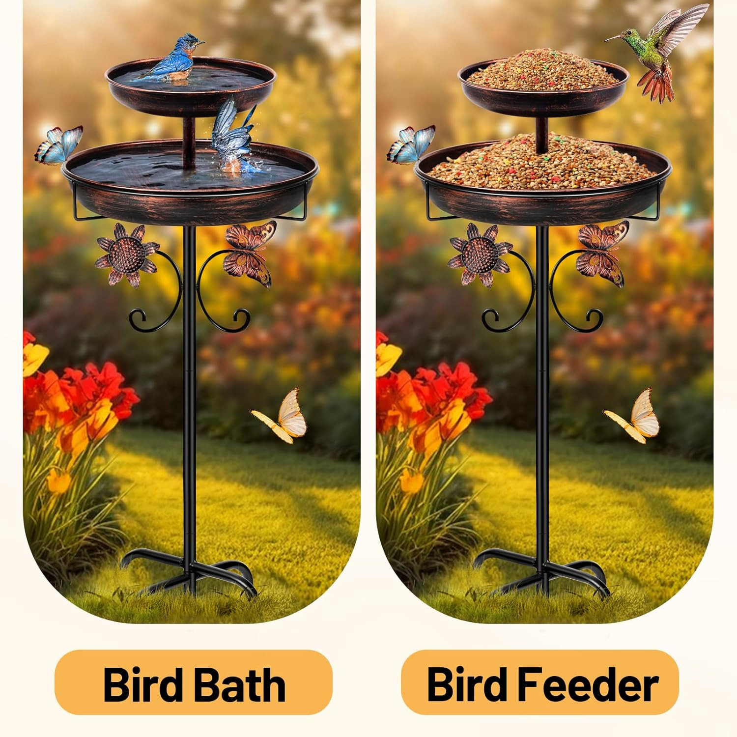 Upgraded Bird Bath for Outside, 42In Freestanding Birdbaths Feeder for Outdoors,