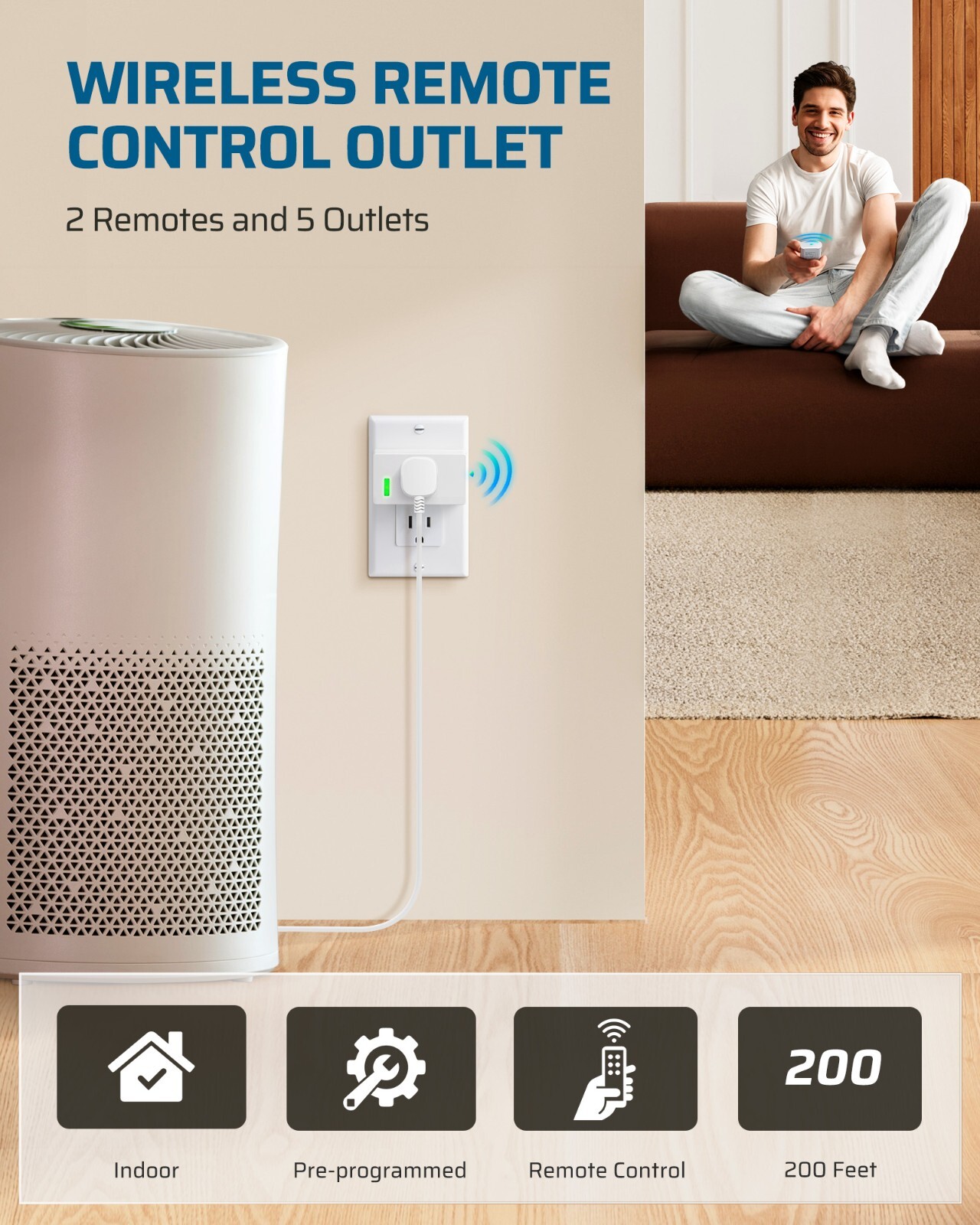 DEWENWILS Remote Control Outlet, Indoor Wireless Remote Outlet Switch 5 Outlets