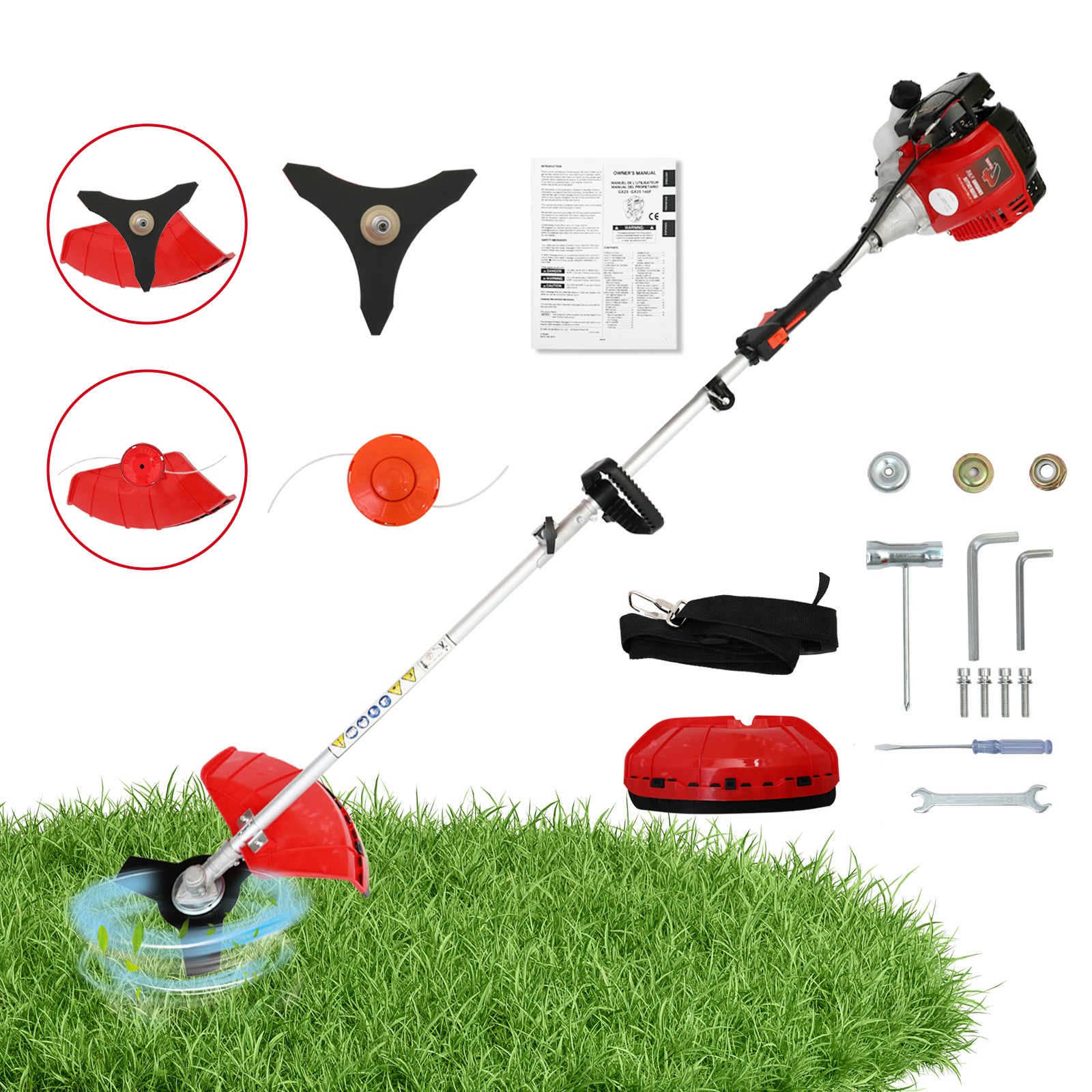 4-Stroke Gas Weed Eater, 31cc 15lb 13in Straight Shaft Trimmer for Lawns&Grass