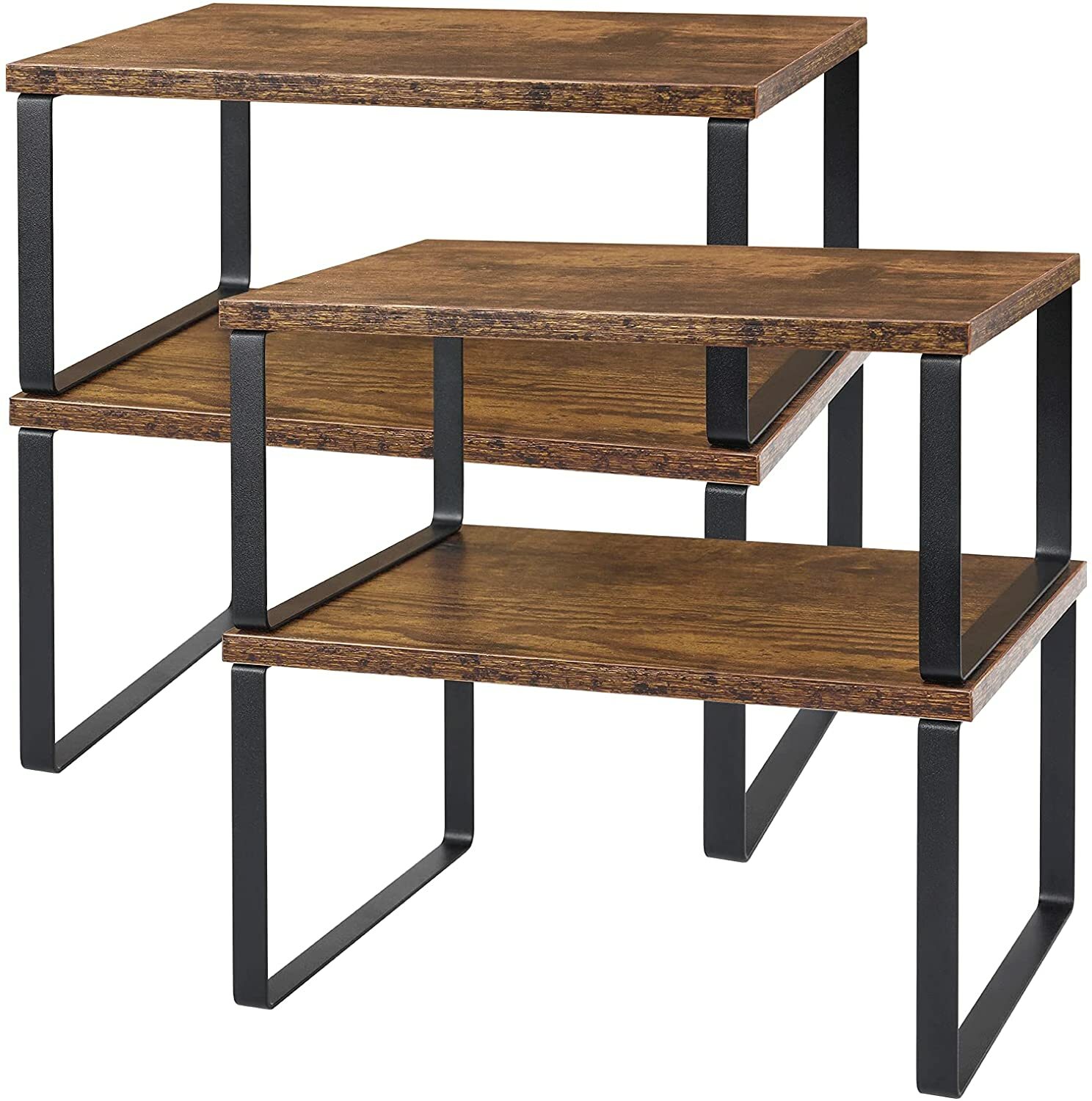 Set of 4 Counter Shelves Kitchen Stackable Cabinet Shelf Organizer Expandable