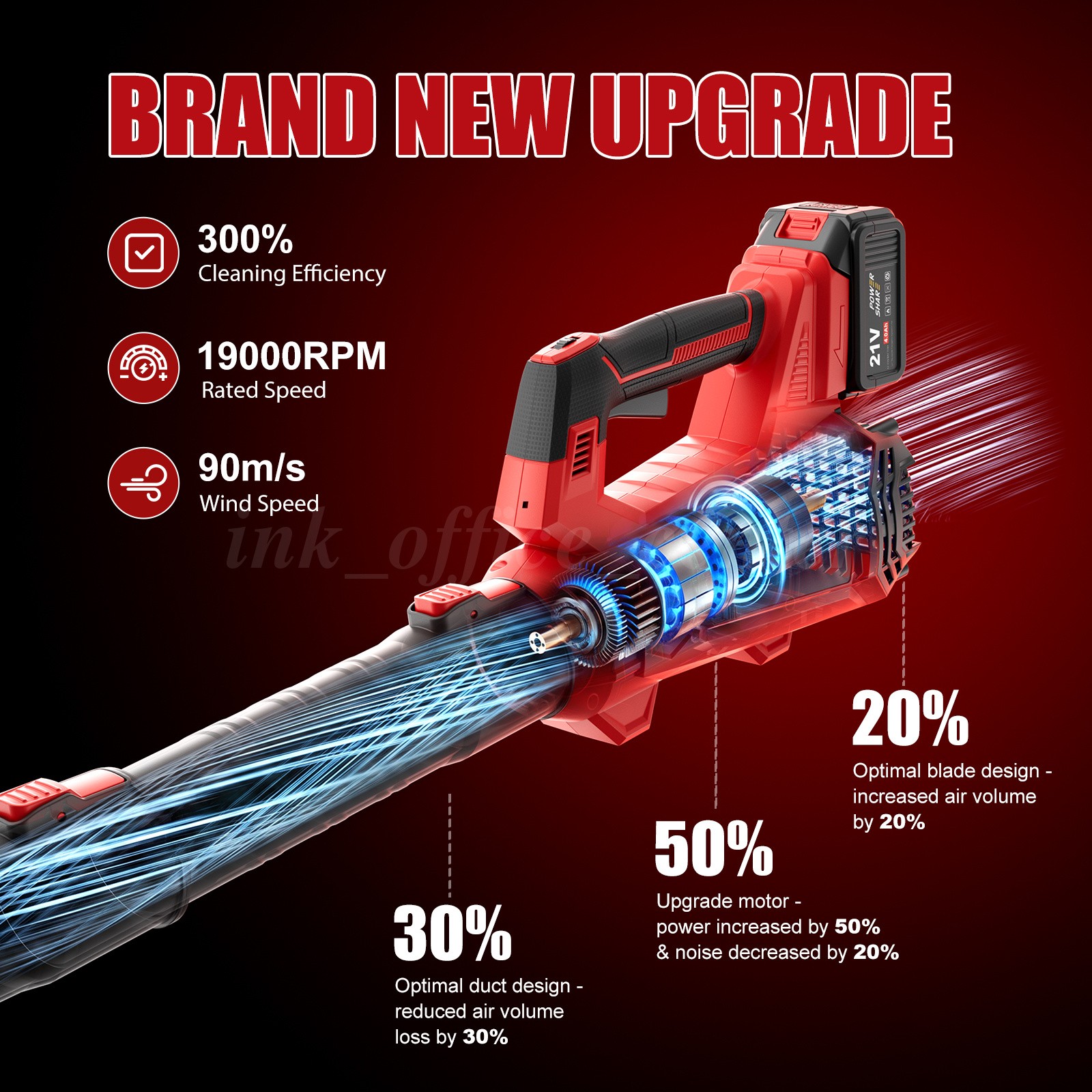 6-Speed Cordless Leaf Blower 930CFM 197MPH 2x4000mAh Batteries For Yard Clean