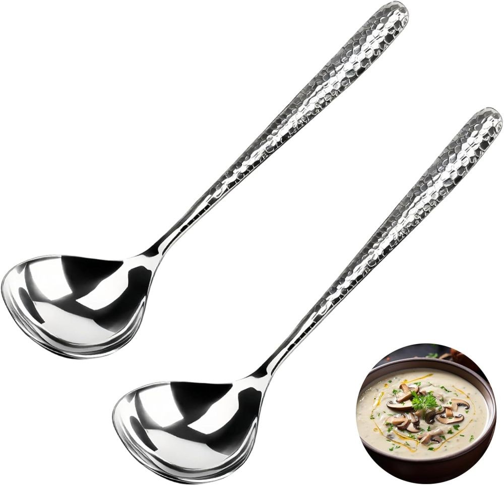 2 Pack Deep Round Soup Spoons 7.87″, 304 Stainless Steel Large for Dinner Guests