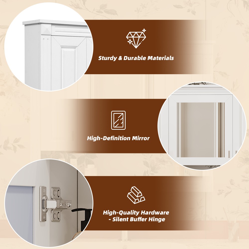 35in Bathroom Wall Cabinet w/Mirror,Wall Mounted Medicine Storage ,Open Shelf