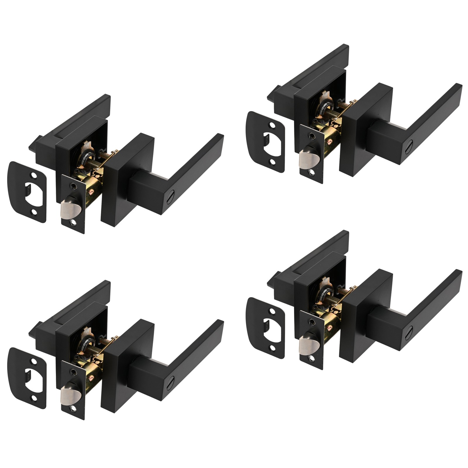 4x Universal Matte Black Square Door Lever Handle Privacy Passage Interior Lock