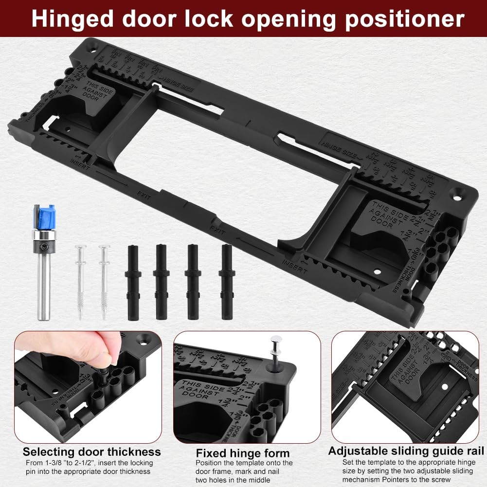 Door Hinge Jig Kit: 8 Sizes (2.5-6″) & 5 Thicknesses, 12.4×4.17 inch, Black