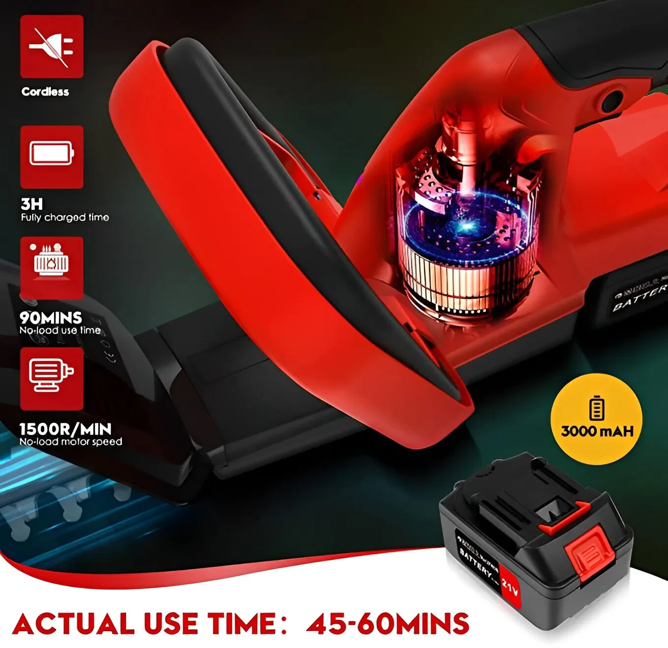22Inch Cordless Hedge Trimmer Cordless Electric Hedge Trimmer w/2* 21V Battery