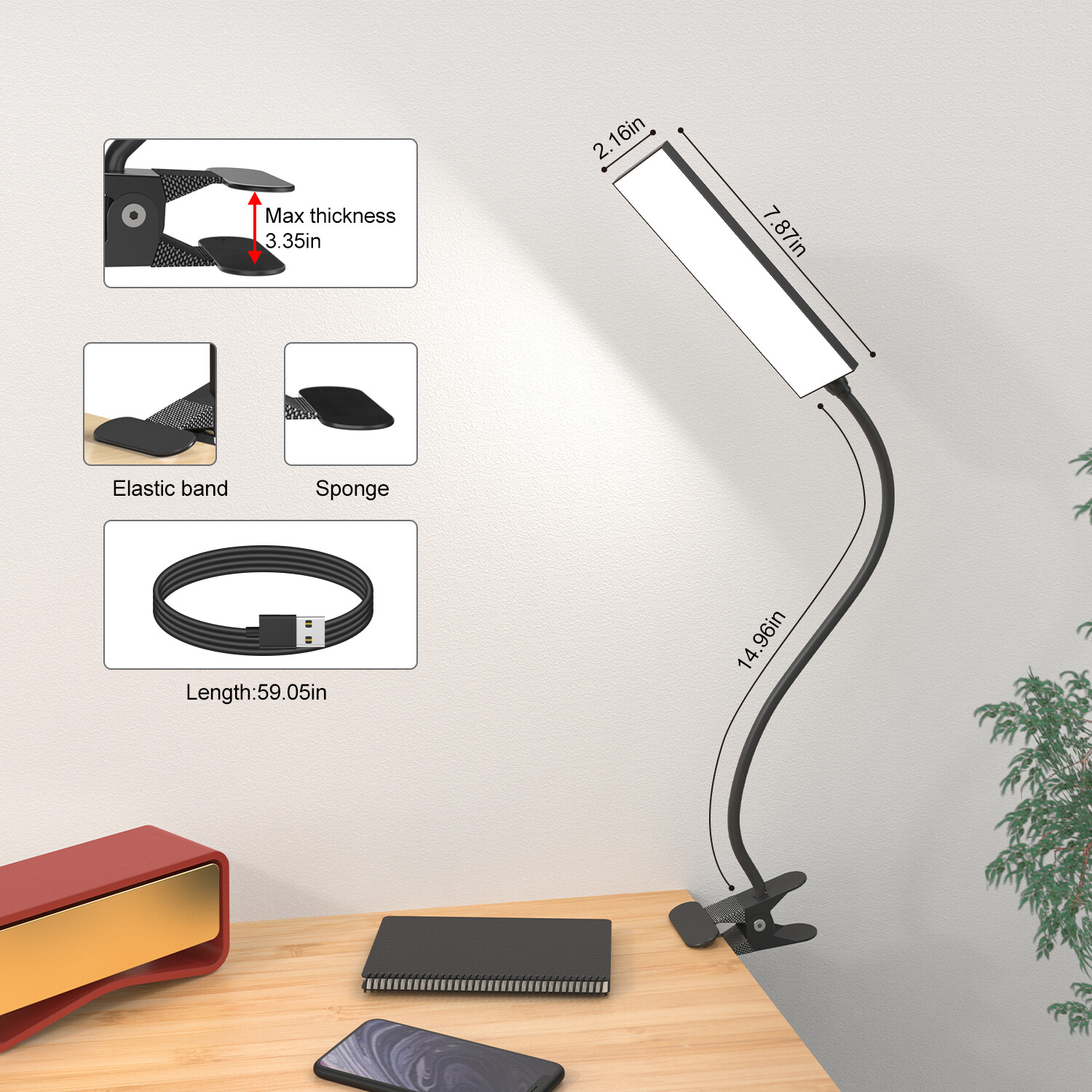 Adjustable LED Lamp Dimmable Clip-On Desk Lamp Flexible Reading Light Flexible