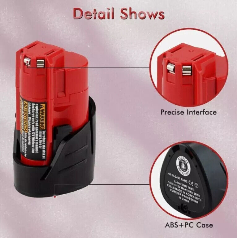 2X For Milwaukee for M12 LITHIUM 12V Battery 3.5Ah Extended Capacity 48-11-2460
