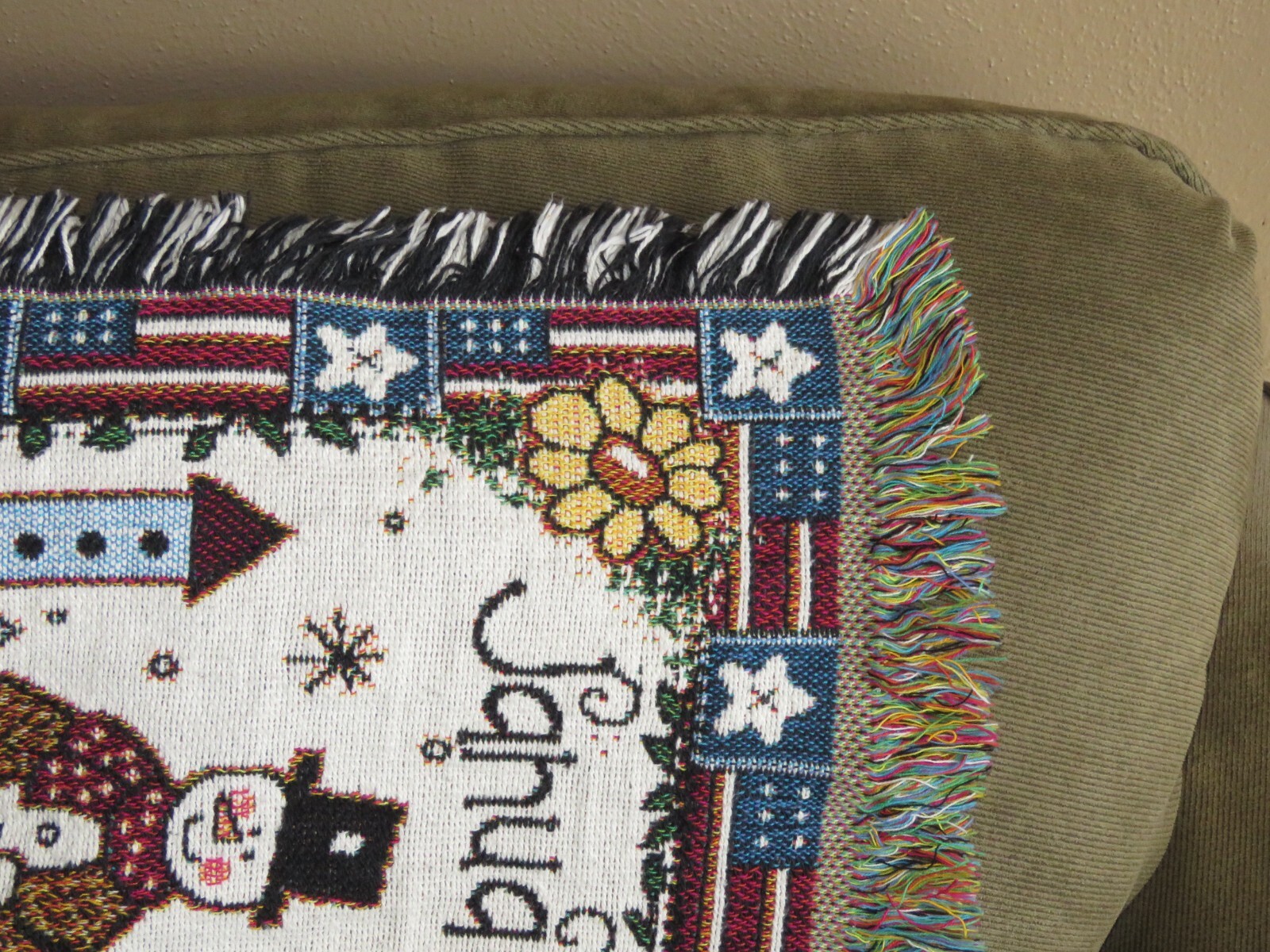 Tapestry Throw Afghan Blanket AMERICANA 12 Months Calendar Seasons VINTAGE