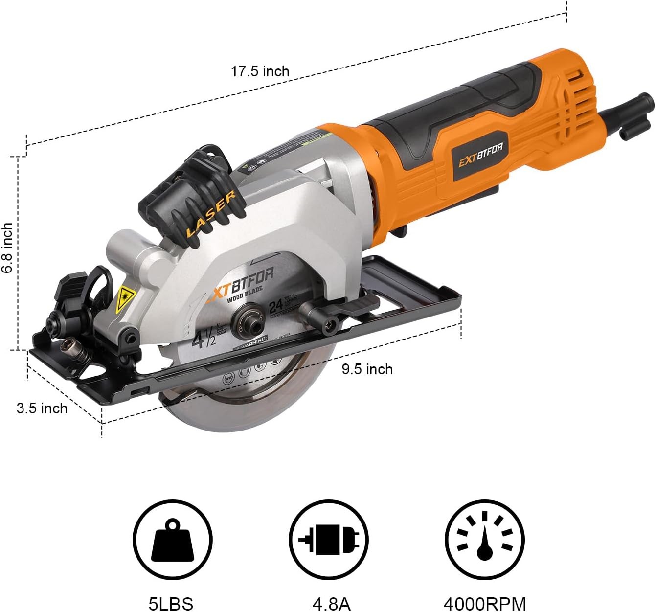 Power Circular Saw,4.8A Mini Circular Saw with Laser Guide,4000RPM Corded Saw Eq