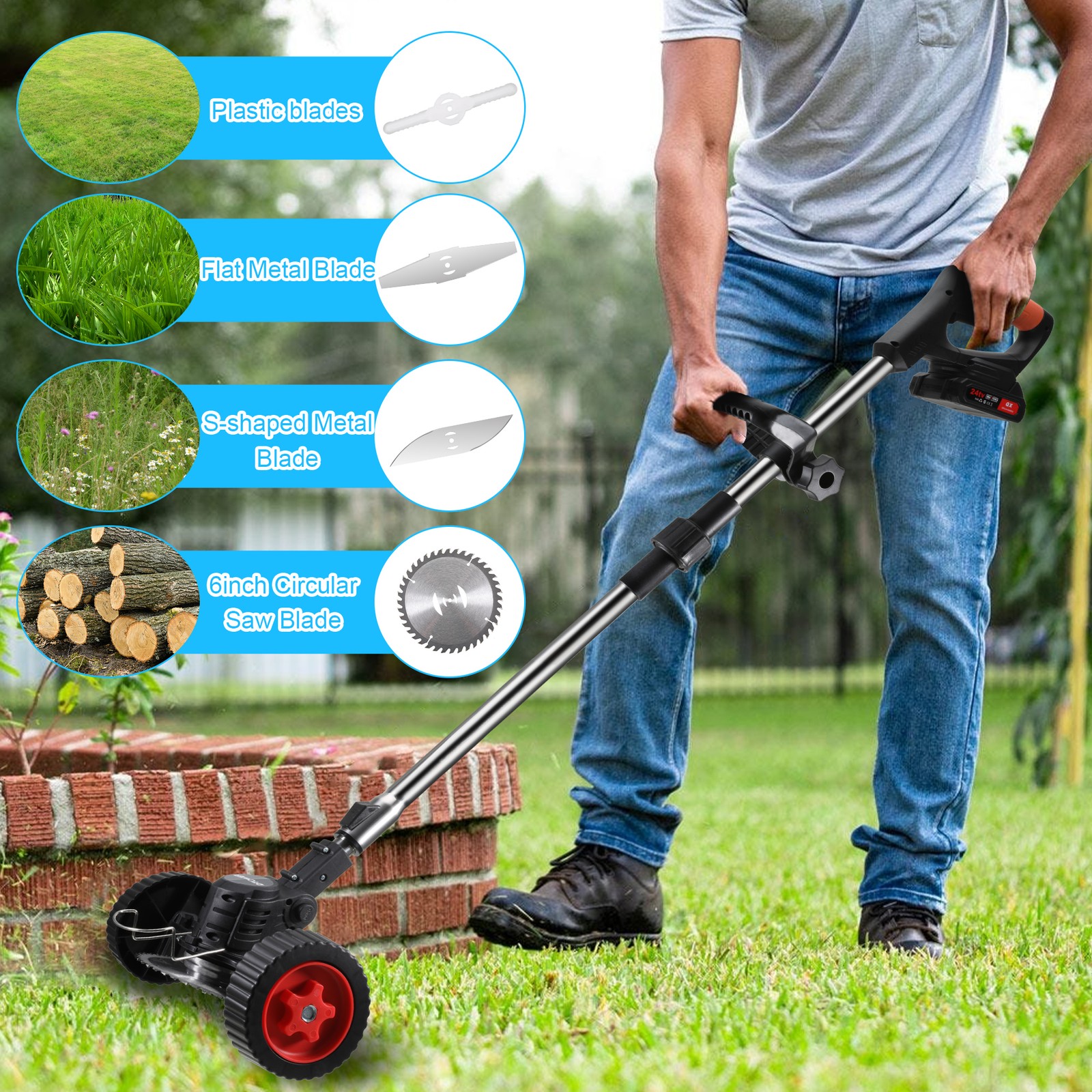 Electric Cordless Grass String Trimmer Lawn Edger Weed Wacker Cutter + 2 Battery