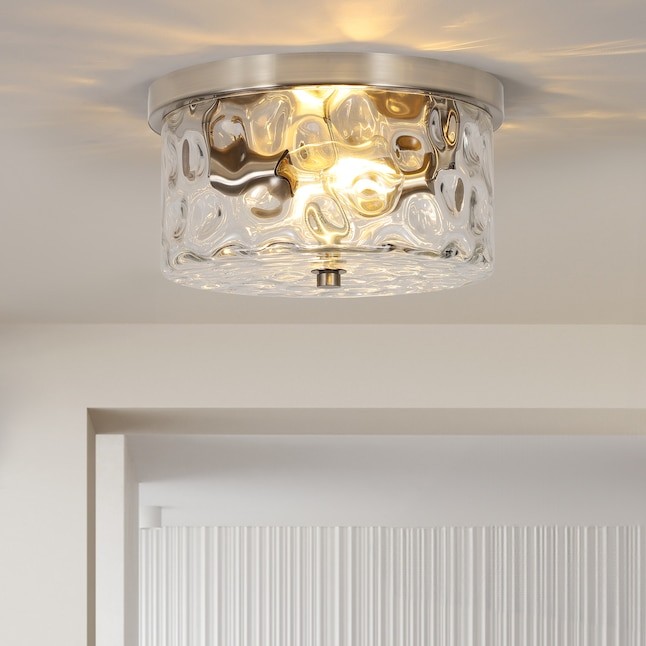 LamQee 9.8 in. 2-Light Gold Flush Mount Ceiling Light with Clear Hammered Glass