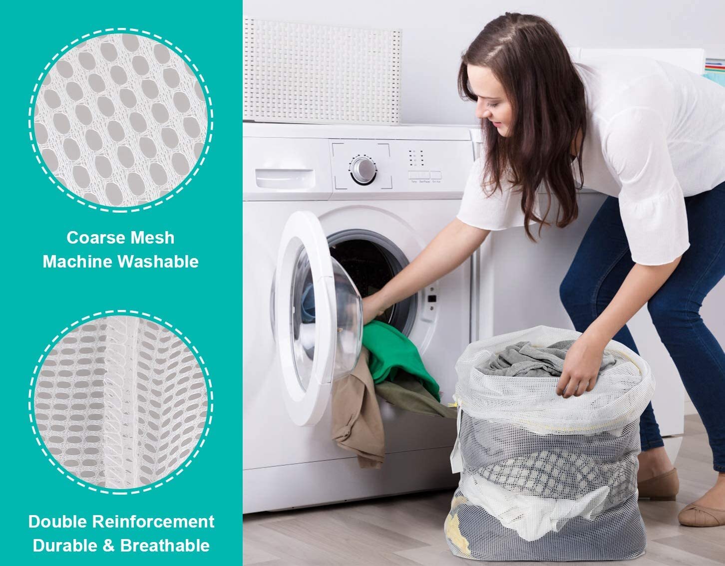 36" Extra Large Laundry Bag Mesh Heavy Duty Drawstring Jumbo Washing Hamper