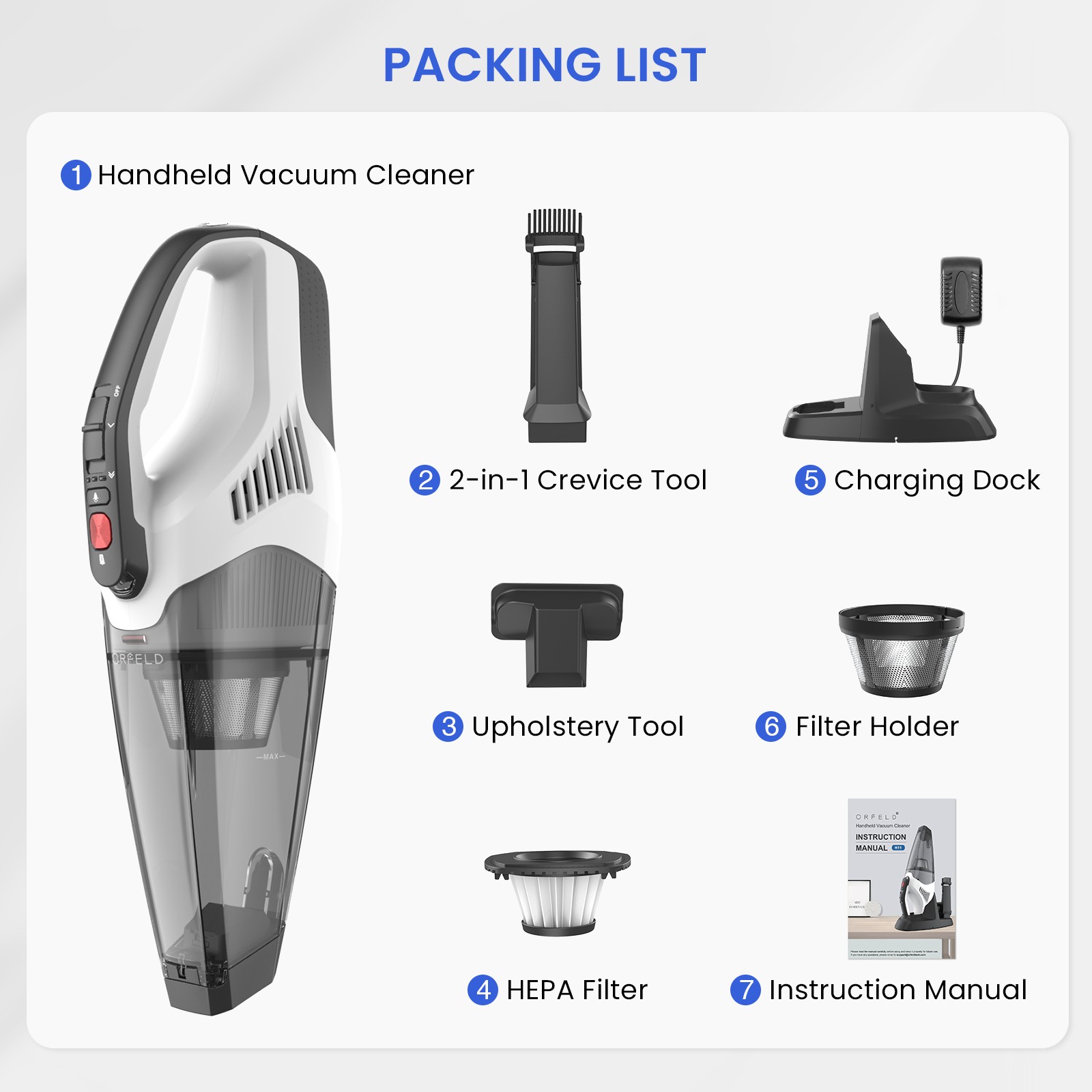 Handheld Cordless Vacuum Cleaner 25KPA Portable 120W HEPA Filter Home Car Pet