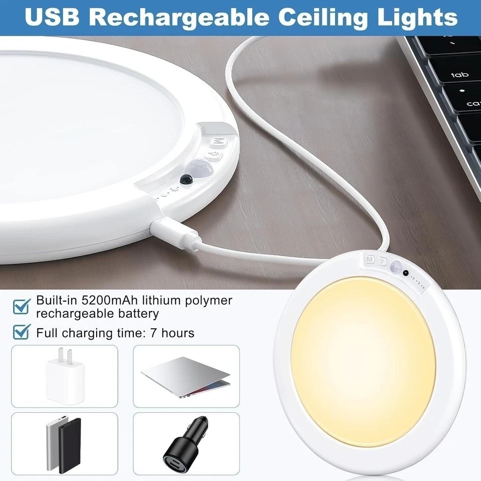 1/2/4Pack Rechargeable Motion Sensor Ceiling Light with Remote Magnetic Wireless