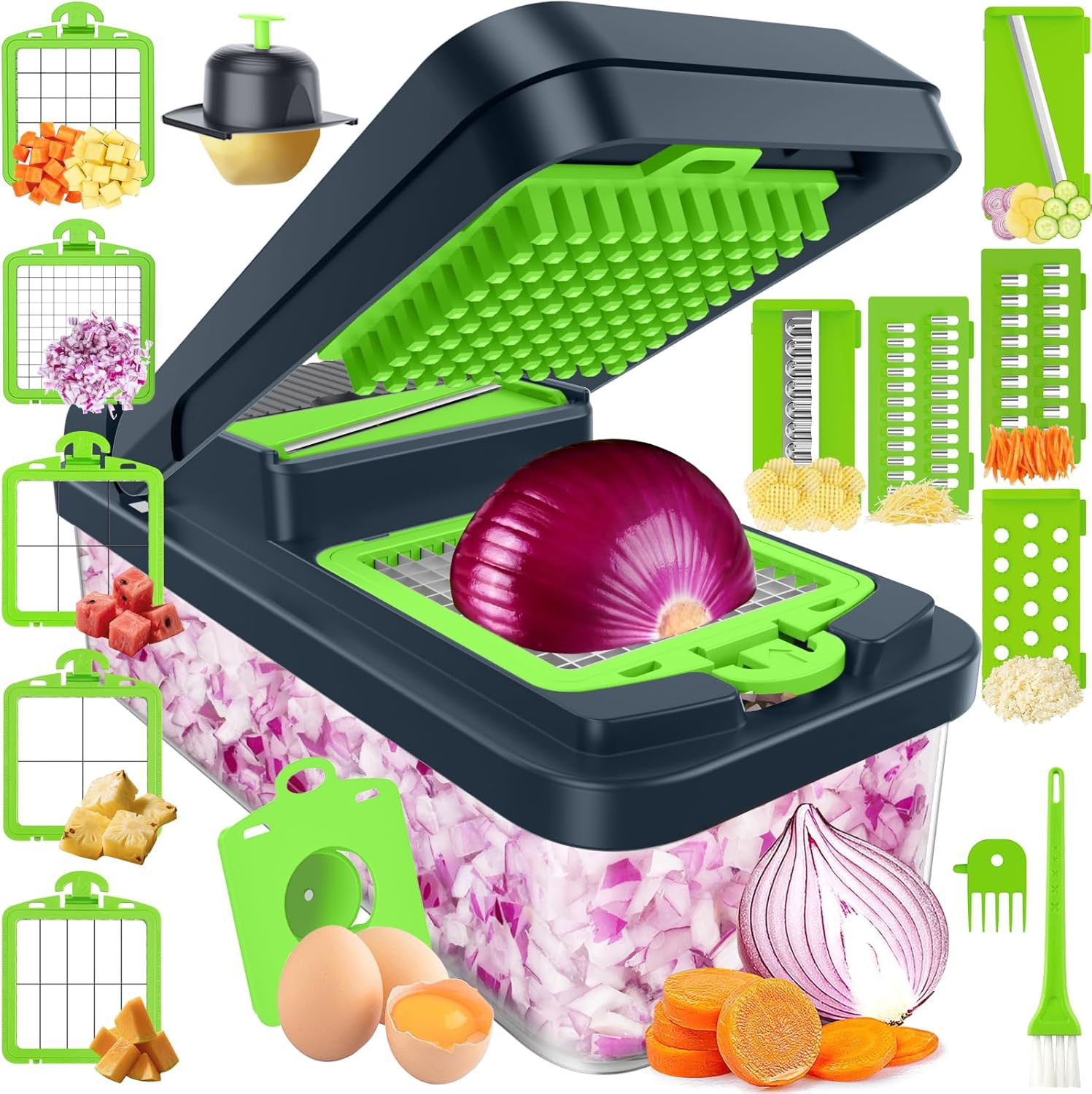 12-in-1 Vegetable Chopper Kitchen Gadget w/ 7 Blades Onion Cutter