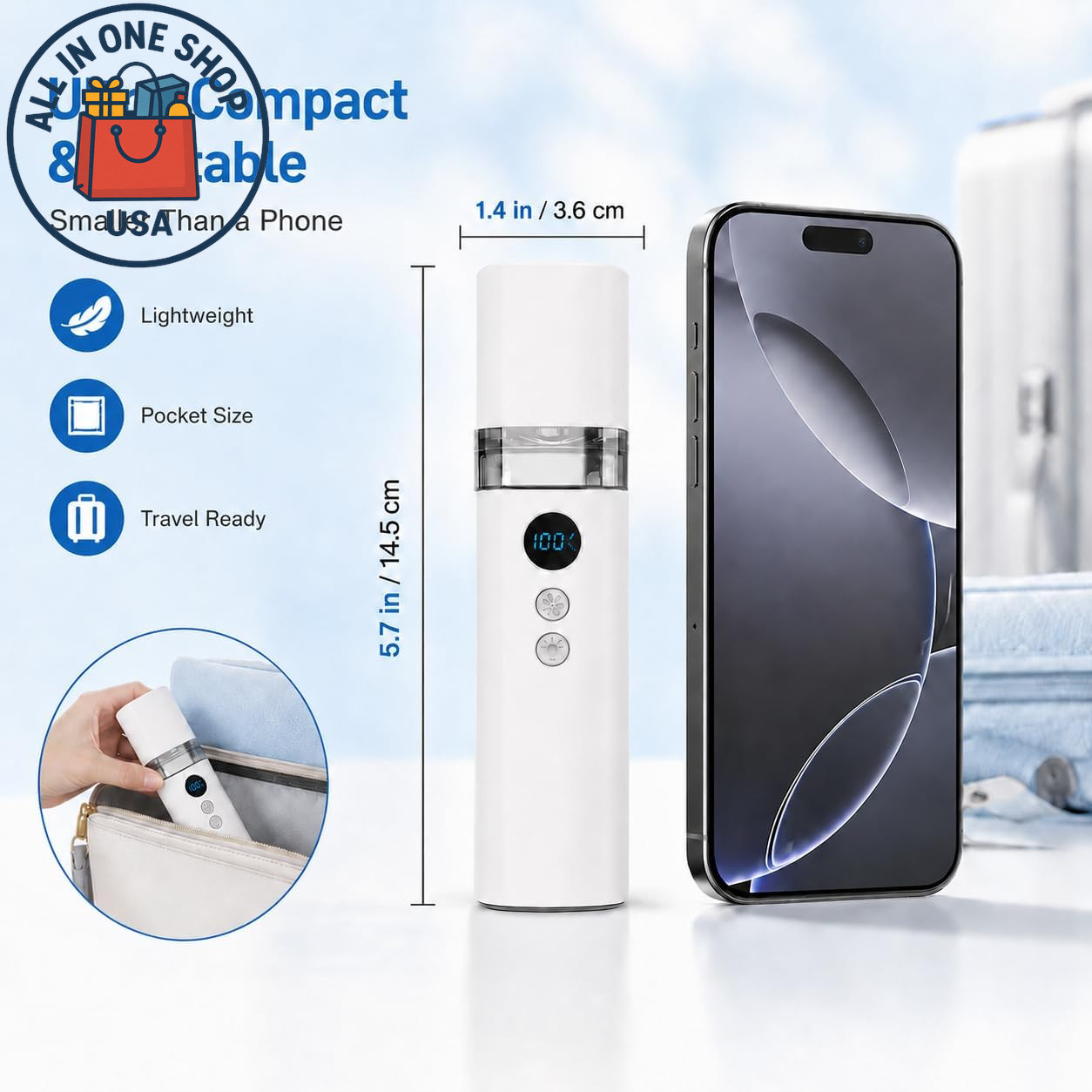 Portable Handheld Fan with Stepless Speed Control and Rechargeable Battery