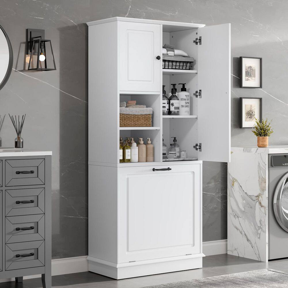 29.9 In. W X 14.2 In. D X 67.7 In. H White Linen Cabinet with Adjustable Shelves