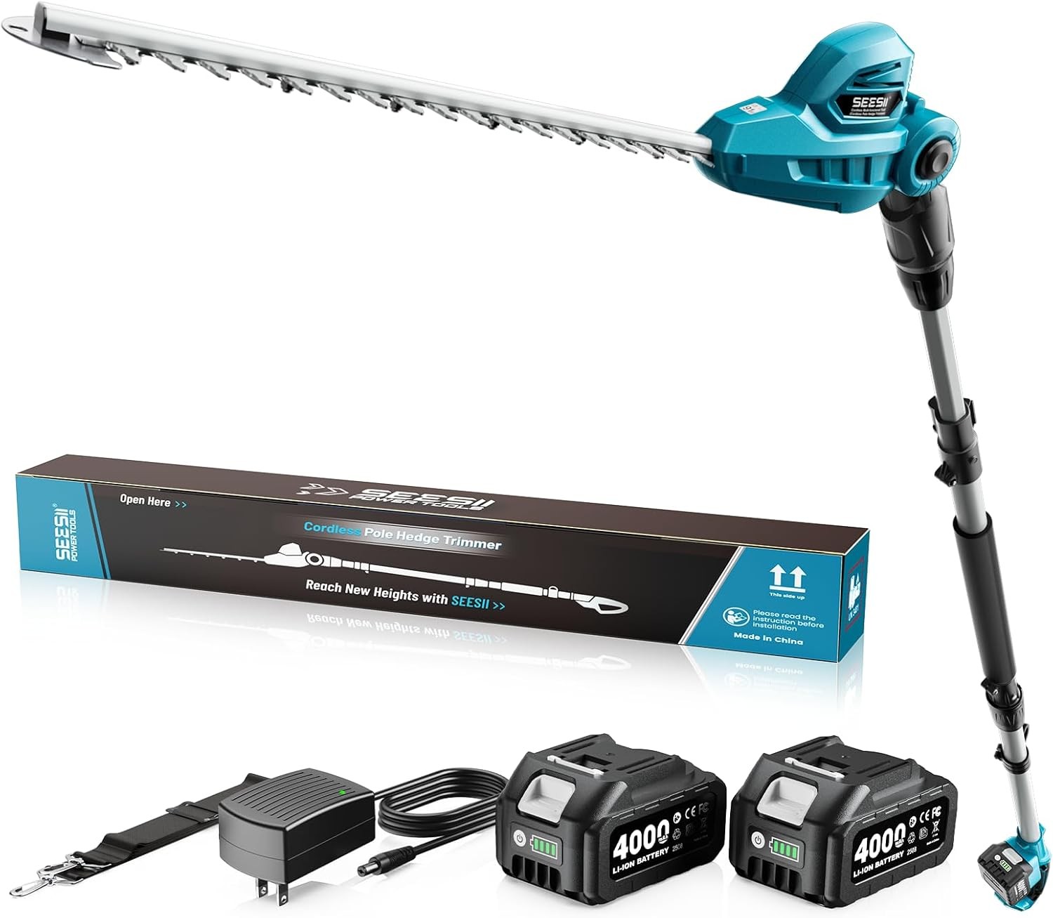 SEESII Telescopic Cordless Pole Hedge Trimmer 20″ Dual-Action Blade 8Ft Pole
