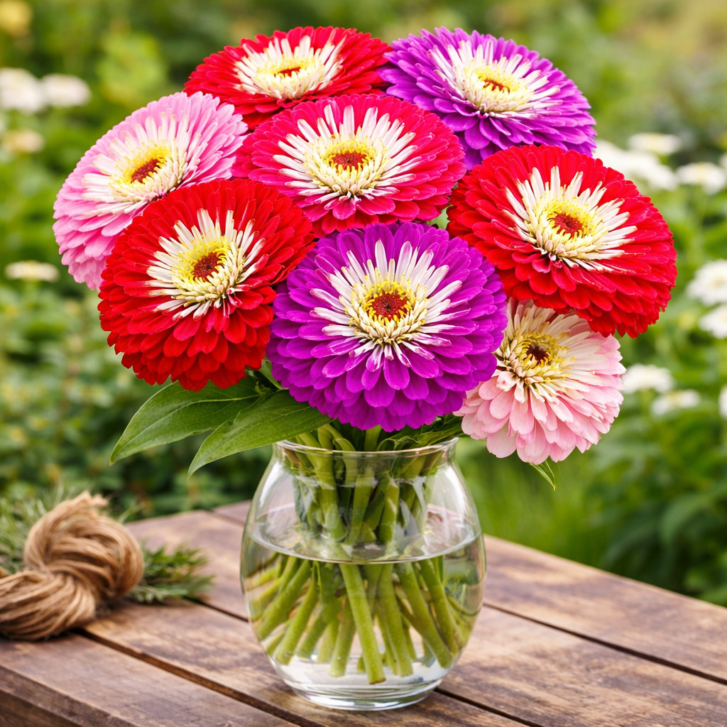 Zinnia METEOR SHOWER Mixed Colors 5″ Large Double Blooms – Non GMO