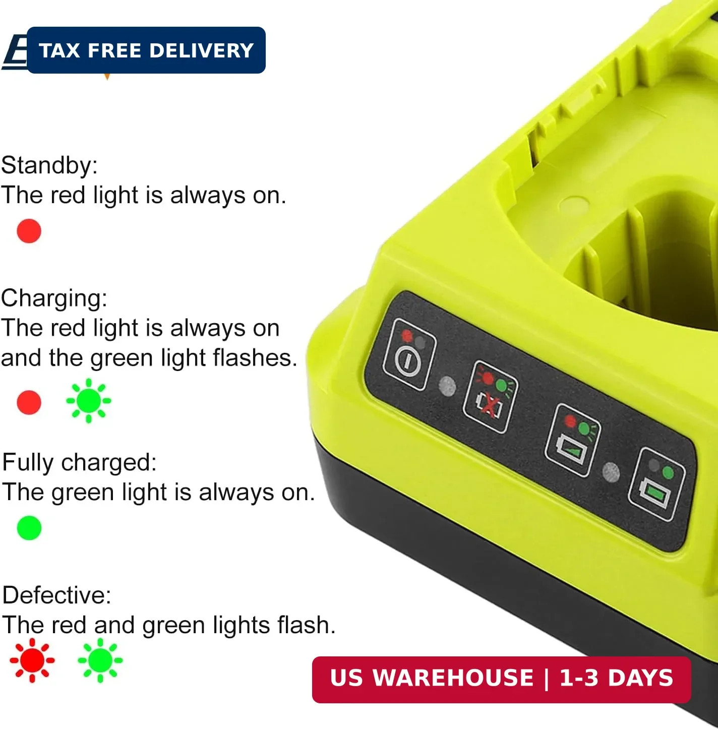 Energup 18V P117 Replacement Ryobi Charger for Li Ni-cad Ni-Mh Battery, for 18V