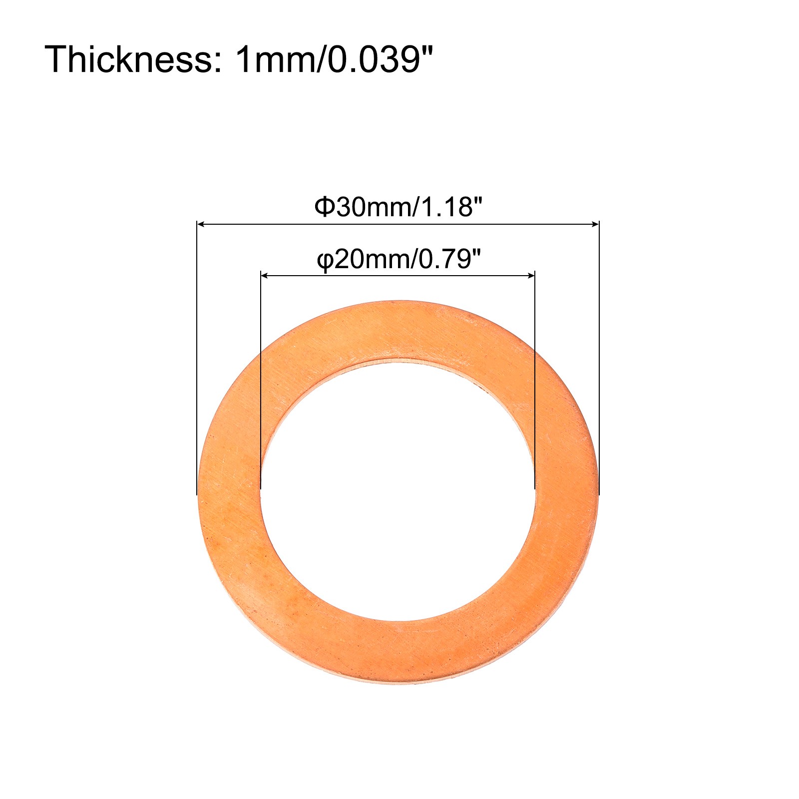 12 Pcs Flat Copper Washers 20x30x1mm Copper Flat Sealing Ring Washers