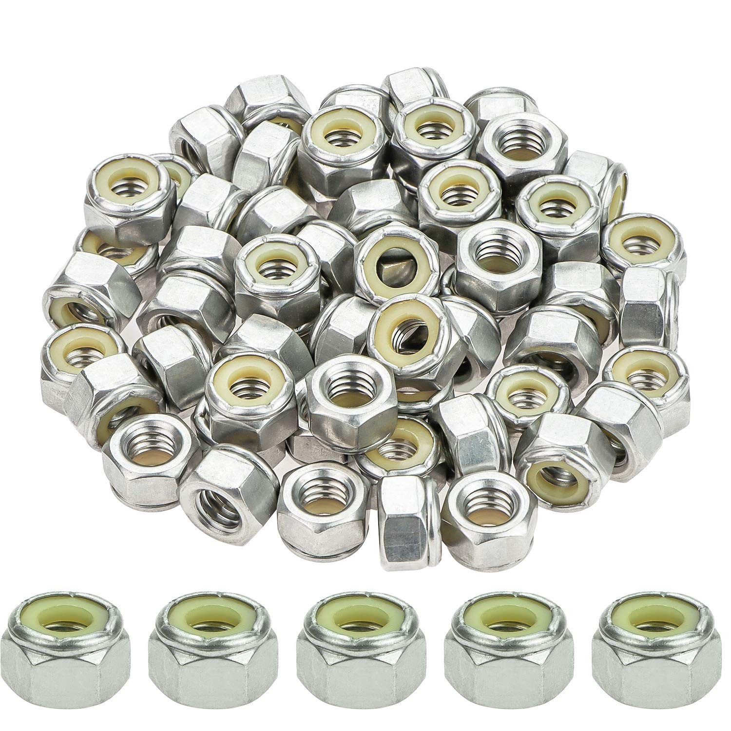 60 Pieces 5/16″-18 Nylon Insert Hex Lock Nuts, 304 Stainless Steel