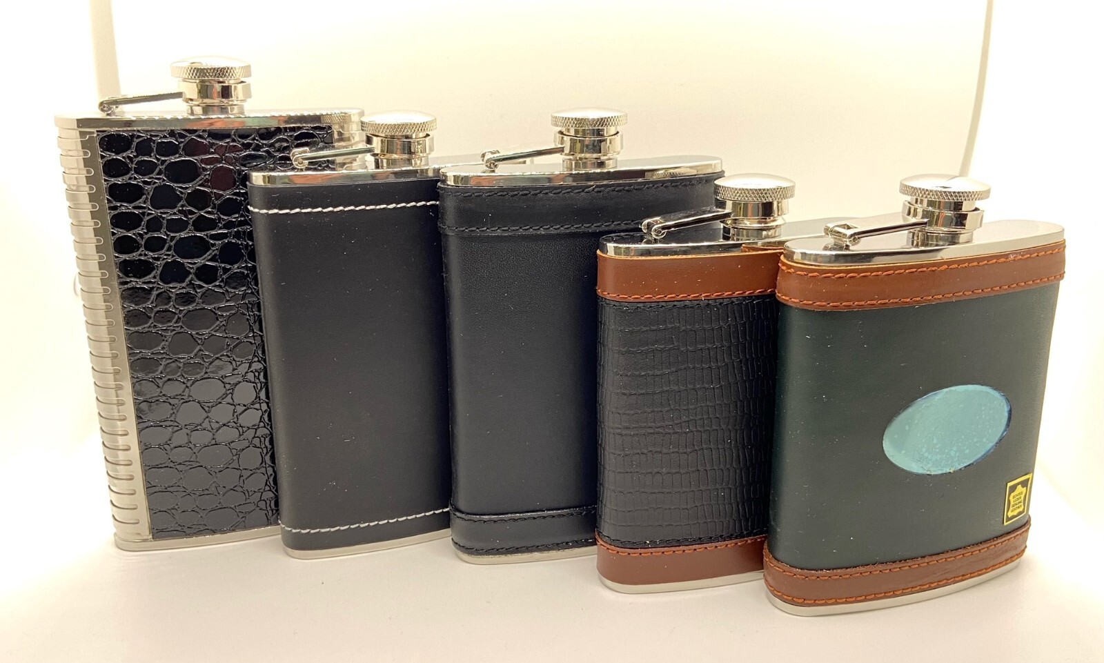 304 Stainless Steel 6 oz, 8 oz & 9 oz flask Genuine Leather Screw Cap