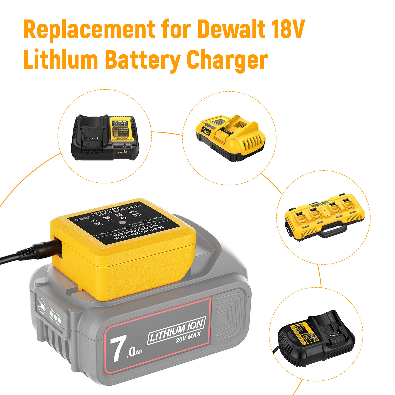 Charger For Dewalt 20V 20 Volt MAX Battery Charger DCB206 DCB204 DCB205 DCB200-2