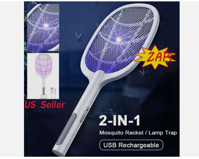 Handheld USB Rechargeable Mosquito Fly Swatter Zapper Killer Bug Insect Racket